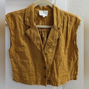 Crop Button Collared Linen Shirt Womens size Small